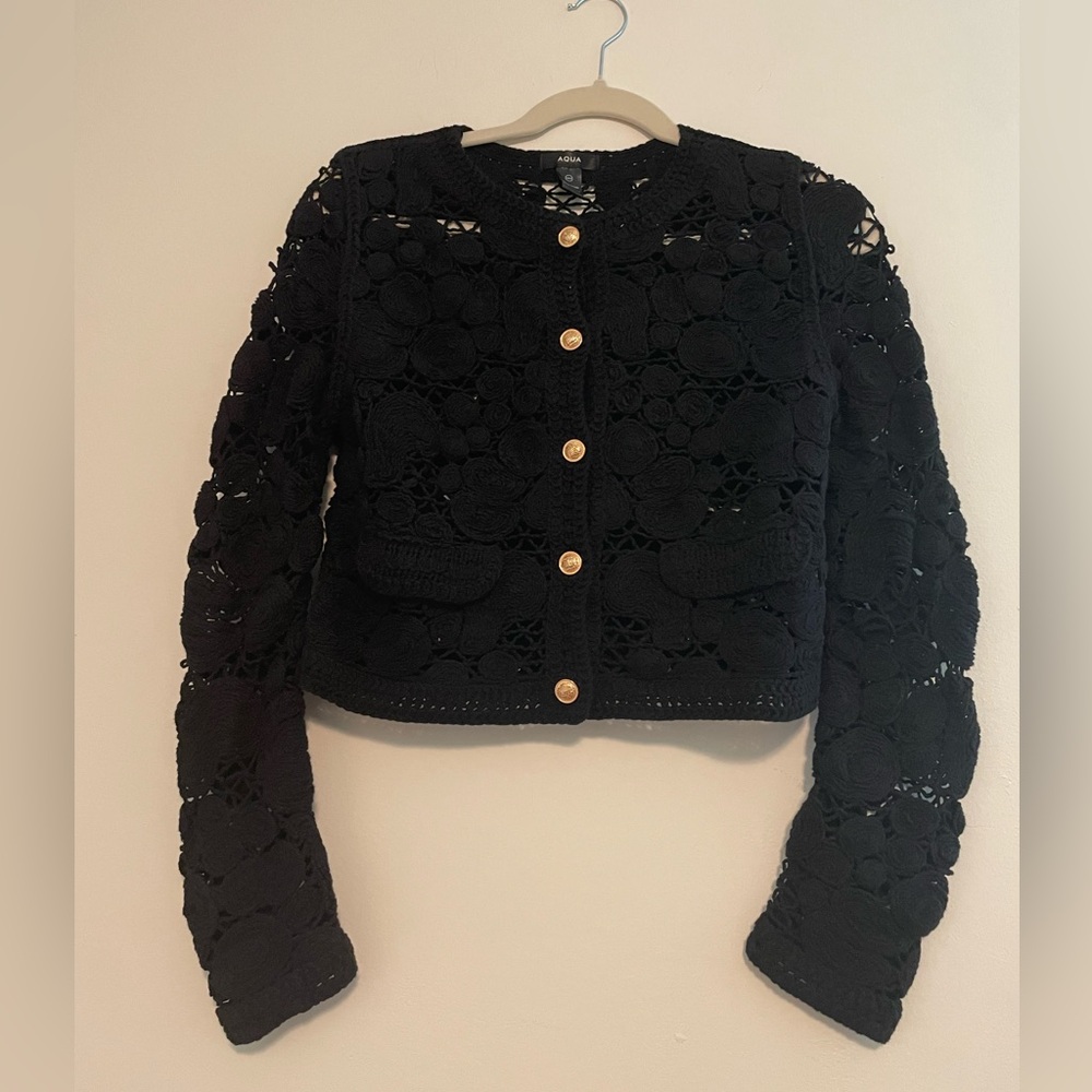 Aqua Black Crochet Cardigan